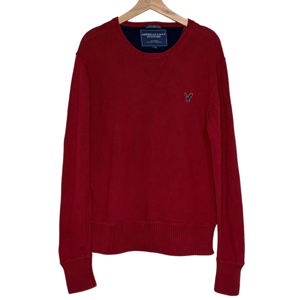 American Eagle Outfitters Medium Red Crew Neck Long Sleeve Sweater Vintage Fit